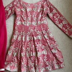 Thread and motifs pink gold peplum dress Pakistani Indian shalwar kurta Sz Med